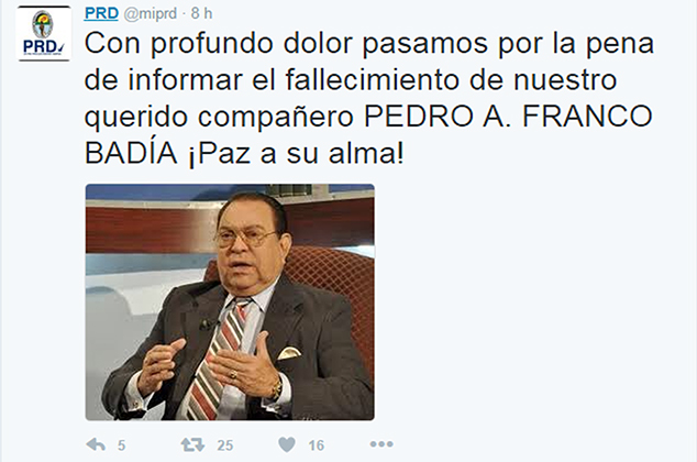 Muere el dirigente Pedro Franco Badía