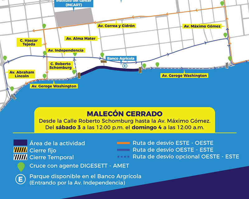 Cerrarán tramo del Malecón este fin de semana por celebración Semana de la Juventud