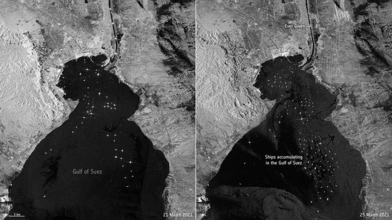 Imagen satelital de los barcos en un tapón