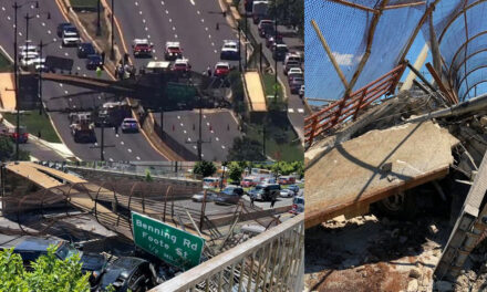 Puente peatonal se derrumba sobre una autopista en Washington