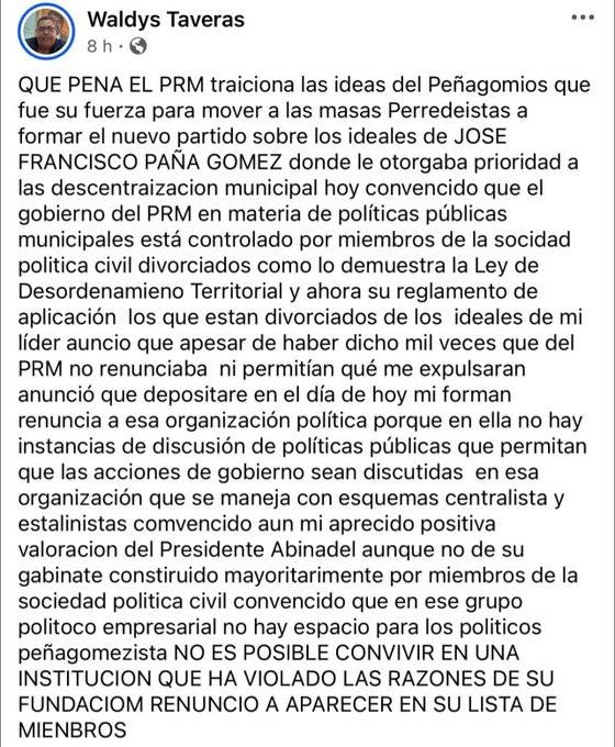 Regidores del PRM renuncian